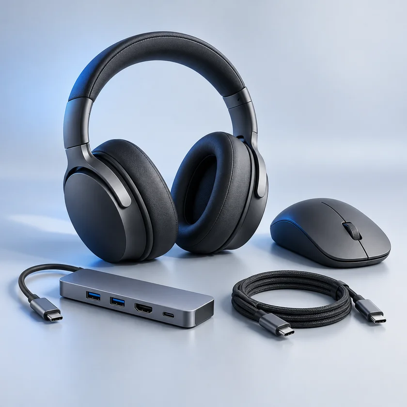 Headphones, a dock and everyday accessories