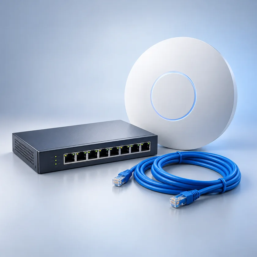 Network switch, WiFi access point and ethernet cabling