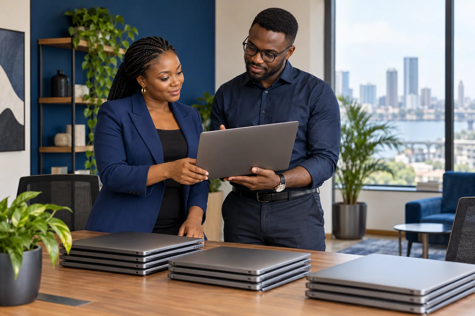 Professionals planning an office equipment handover